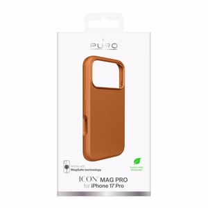 Puro Icon Mag Pro nestesilikoninen Suojakuori iPhone 17 Pro:lle, MagSafe -yhteensopiva, kamerasuojauksella ja alumiinipainikkeilla - oranssi