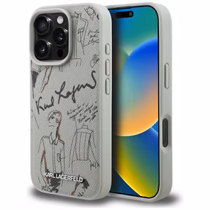 Karl Lagerfeld Grained Pattern & Logo MagSafe Case for iPhone 16 Pro Gray