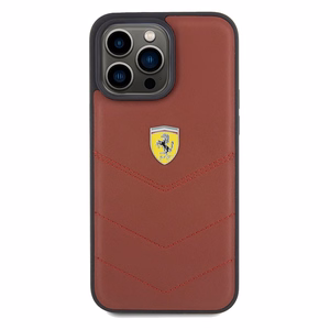 Ferrari nahkainen Stitched Lines -suojakuori iPhone 15 Pro Maxille - punainen