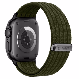 Tech-Protect Nylon Sport nailoninen urheiluranneke Apple Watch 44 / 45 / 46 / 49 mm -malleille, tummanvihreä