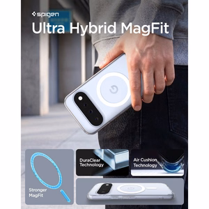 Spigen Ultra Hybrid Mag MagSafe -suojakuori Google Pixel 11 -mallille, läpinäkyvä / valkoinen