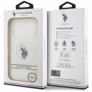 US Polo DH and Bottom Stripe Logo MagSafe Suojakuori iPhone 17 Pro:lle - Valkoinen