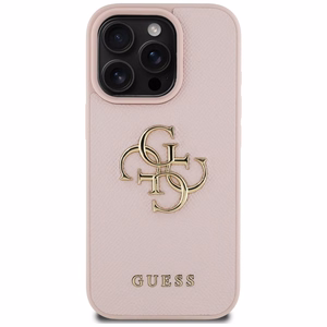 Guess Grained Big 4G Logo Small Classic Logo Suojakuori iPhone 16 Prolle - vaaleanpunainen
