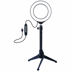 LED-rengaslamppu 12 cm pöytäjalustan kiinnikkeellä enintään 24,5 cm, USB, RGBW