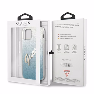 Guess tapauksessa iPhone 12 / 12 Pro 6,1" GUHCP12MPCUGLSBL sininen kova tapaus Glitter Gradient Script