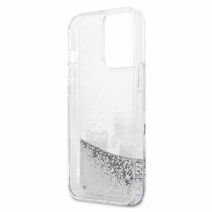 Karl Lagerfeld Liquid Glitter Karl & Choupette Suojakuori iPhone 13 Pro Max 6.7" - Hopeinen