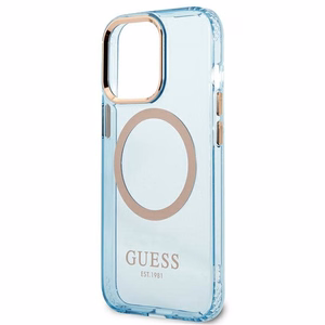 Guess Gold Outline läpinäkyvä MagSafe Suojakuori iPhone 13 Pro / iPhone 13:lle - sininen