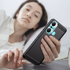 Carbon Case joustava silikoninen hiilikuitusuojakuori Infinix Hot 20 Play:lle musta