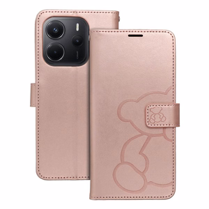 MEZZO kirjakotelo XIAOMI Redmi Note 14 4G:lle (GLOBAL - 164,84mm x 78,15mm x 8,16mm) nalle ruusukulta