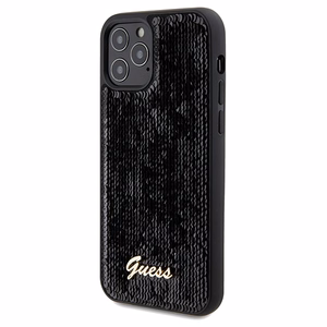 Guess Sequin Script Metal -suojakuori iPhone 12/12 Prolle - musta