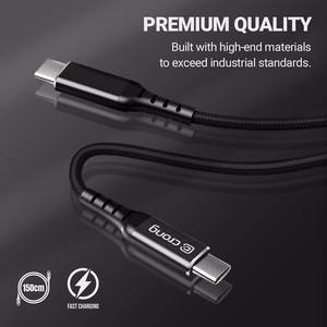 Crong Armor Link USB-C–USB-C -kaapeli, 1.5 m, PD 60 W / 3 A, musta