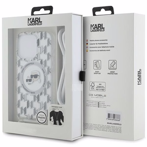 Karl Lagerfeld IML Crossbody Monogram Karl & Choupette Head MagSafe suojakuori iPhone 15 Pro:lle - läpinäkyvä