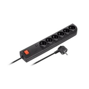 PSF4-603-2 surge-protected power strip, 6 grounded sockets, 3 m, black