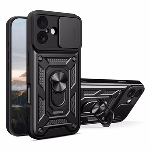 Hybrid Armor Camshield Suojakuori jalustalla ja kameran suojuksella iPhone 17:lle - musta