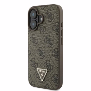 Guess Leather Metal Logo Strass Crossbody Suojakuori iPhone 16:lle - ruskea