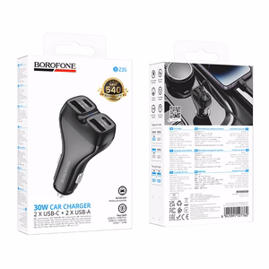 Musta autolaturi Borofone BZ35 Leader – 2 x USB-C + USB, PD 30W