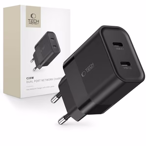 Tech-Protect C20W laturi 2x USB-C PD 20W - musta