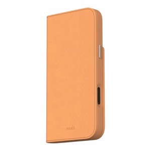 Moshi Overture MagSafe suojakuori iPhone 16 Pro -laitteelle, irrotettavalla vegaaninahkaisella lompakolla, Caramel Brown -värinen