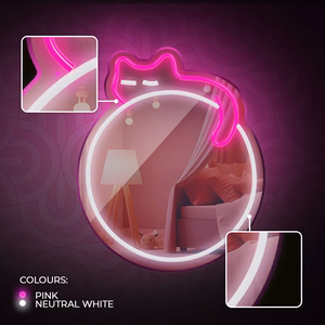 Neon MIRROR LED SLEEPING CAT valkoinen vaaleanpunainen FMNE03 Forever Light
