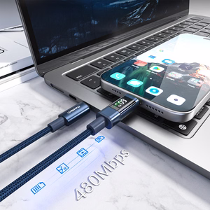 Choetech XCC-1068 PD 60 W USB-C - USB-C kaapeli näytöllä 1,2 m - sininen