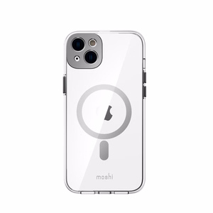 Moshi iGlaze suojakuori iPhone 14 Plus -laitteelle, MagSafe-yhteensopiva, läpinäkyvä Meteorite Gray -yksityiskohdilla