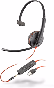 Langalliset kuulokkeet Jack 3,5 mm / USB A Poly Blackwire C3215 musta