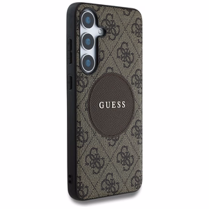 Guess 4G Round Patch Classic Logo MagSafe Suojakuori Samsung Galaxy S25 Plus:lle ruskea