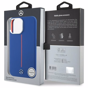 Mercedes Silikoninen Red Stripe MagSafe suojakuori iPhone 16 Pro Max:lle - tummansininen