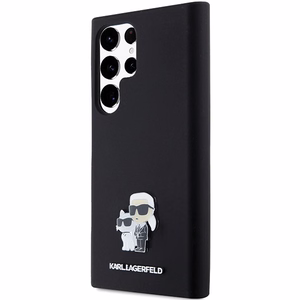 Karl Lagerfeld Silikoninen Karl & Choupette Metal Pin Suojakuori Samsung Galaxy S24 Ultralle - musta