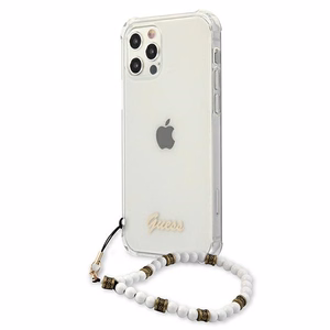 Guess GUHCP12MKPSWH iPhone 12/12 Pro 6.1" läpinäkyvä kovakotelo Valkoinen helmi