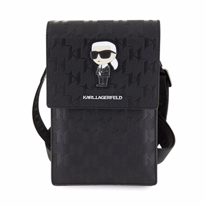 Karl Lagerfeld Saffiano Monogram Ikonik älypuhelimen olkalaukku, musta