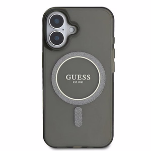 Guess IML Glitter Circle MagSafe suojakuori iPhone 16:lle - musta