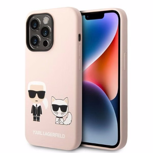 Karl Lagerfeld KLHMP14XSSKCI iPhone 14 Pro Max 6.7 vaalea vaaleanpunainen/vaalea vaaleanpunainen kova suojakuori Silicone Karl & Choupette MagSafe