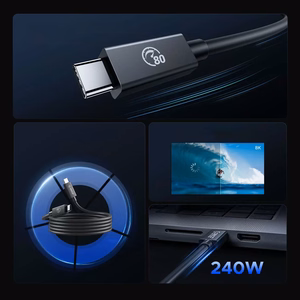Orico USB4 Thunderbolt5 Kaapeli 80 Gbps 240W USB-C - USB-C 1,5 m - Musta
