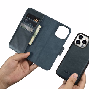 iCarer Oil Wax Wallet Case 2in1 Cover iPhone 14 Pro Anti-RFID Leather Flip Case Blue (WMI14220722-BU)