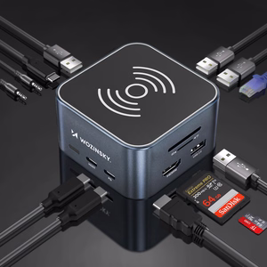 Wozinsky WHBC09Y8S USB-C Keskitin 12-in-1 Monikäyttöinen Langaton Lataus Alumiini 15cm Kaapeli - harmaa