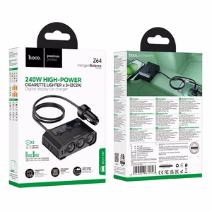 Auton laturi Hoco 2xUSB A + 2xUSB C+3x savukkeensytytinportti PD QC3.0 240W Z64 musta