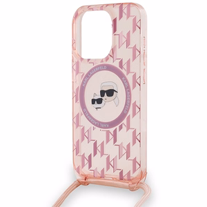 Karl Lagerfeld IML Crossbody Monogram Karl & Choupette Head MagSafe Case for iPhone 15 Pro Max - Pink