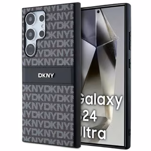 DKNY Nahkainen Mono Raita ja Metallinen Logo Suojakuori Samsung Galaxy S24 Ultra:lle - musta