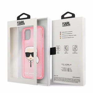 Karl Lagerfeld Glitter Karl's Head Kotelo iPhone 13 mini - vaaleanpunainen