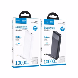 Hoco J163 -varavirtalähde 10000 mAh 2A neljällä sisäänrakennetulla kaapelilla USB-A + USB-C + Lightning + Micro USB, musta
