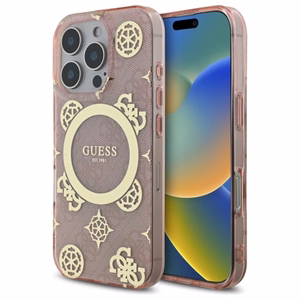 Guess IML Peony On 4G Background MagSafe Suojakuori iPhone 16 Pro:lle - vaaleanpunainen