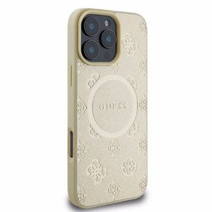 Guess Saffiano Peony Classic Logo MagSafe Suojakuori iPhone 16 Pro:lle - kultainen