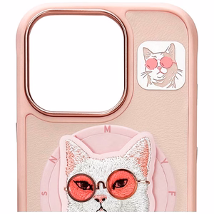 Nimmy Glasses Cool Cat MagSafe Suojakuori iPhone 16 Pro:lle - vaaleanpunainen