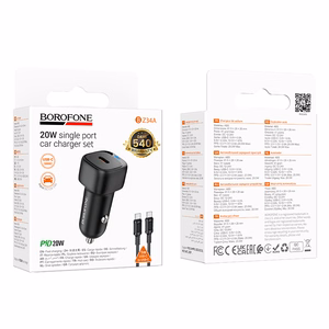 Borofone BZ34A Cloud -autolaturi - Type C - PD 20W ja Type C - Type C -kaapeli, musta