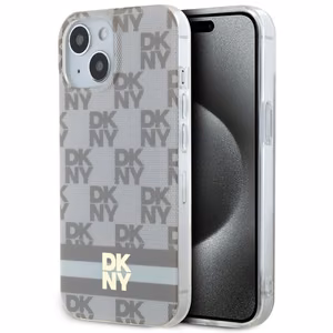 DKNY IML Ruudullinen Mono-kuvio ja Painetut Raidat MagSafe Suojakuori iPhone 15 Plus / 14 Plus:lle - beige