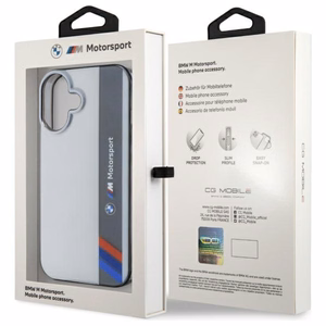 BMW Motosport IML Vertical Stripe Suojakuori iPhone 16:lle - harmaa