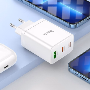 Laturi Hoco N33 + USB-C (Type-C) - Lightning -kaapeli (2xUSB-C; 1xUSB 35W) valkoinen
