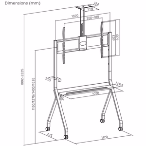 Maclean TV stand / cart, camera shelf, on casters, 55-100", max load 120kg/10kg shelf, max. VESA 900x600, white, MC-114 W