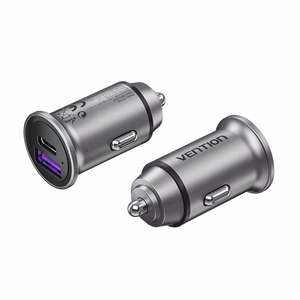 Vention kaksiportinen USB A+A (30+30) -autolaturi, harmaa mini-alumiiniseostyyppi